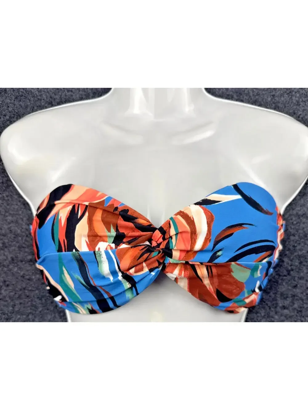 Calia Women's Small Bandeau Bikini Top Tropical Print Twist Front Strapless NWOT